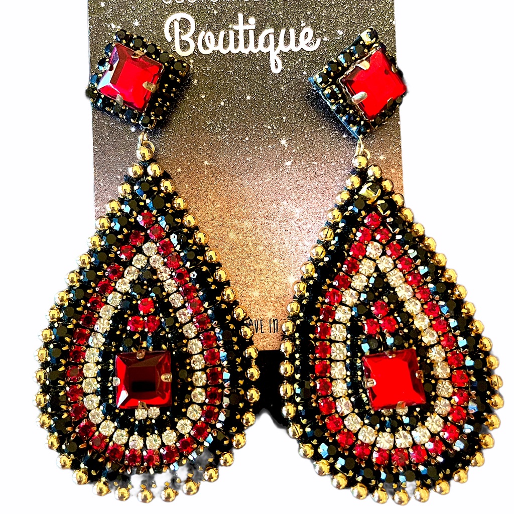 Red Gold & Black Chandelier Earrings Pageant